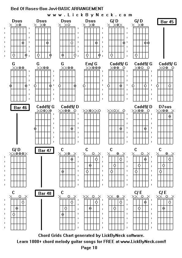 Chord Grids Chart of chord melody fingerstyle guitar song-Bed Of Roses-Bon Jovi-BASIC ARRANGEMENT,generated by LickByNeck software.